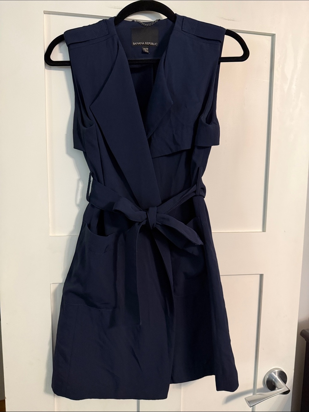 Banana Republic Dark Navy Sleeveless Tie-Waist Mini Dress